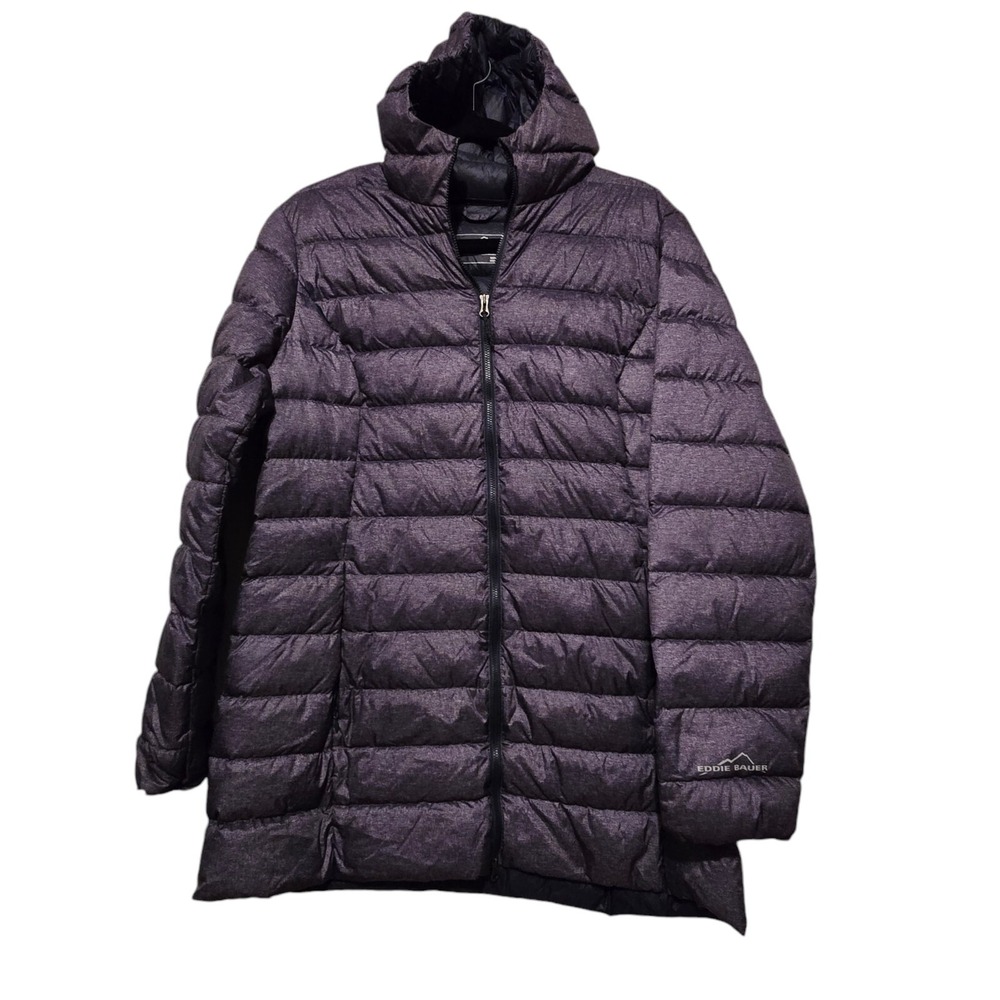 Eddie Bauer EB 650 Down Parka Jacket Women LG Blue/Grey Quilted Warm Winter Coat